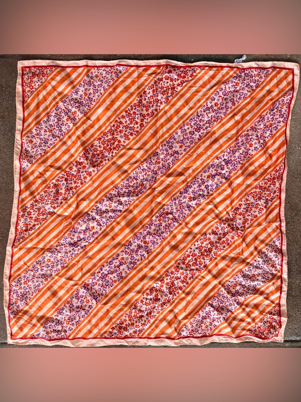 Vintage Floral & Stripe Square Scarf
